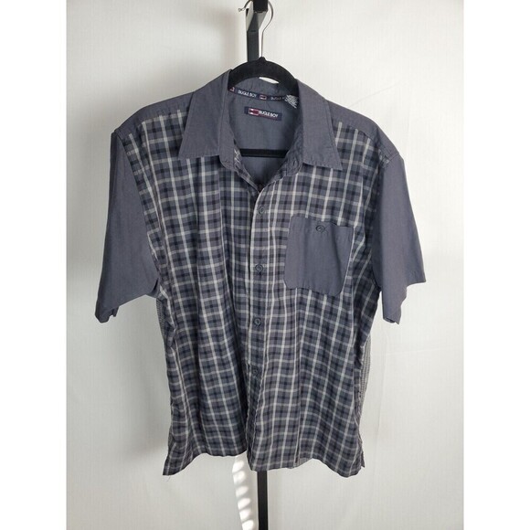 Bugle Boy Shirt Mens Large Bluish Gray Vintage Check Plaid Button Up - Picture 1 of 5